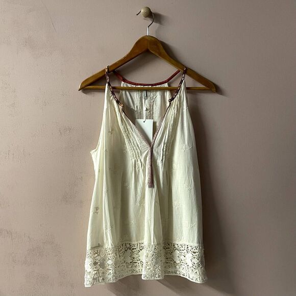 Joie Tops - Joie Cream Lace-Trimmed Sleeveless V-Neck Top